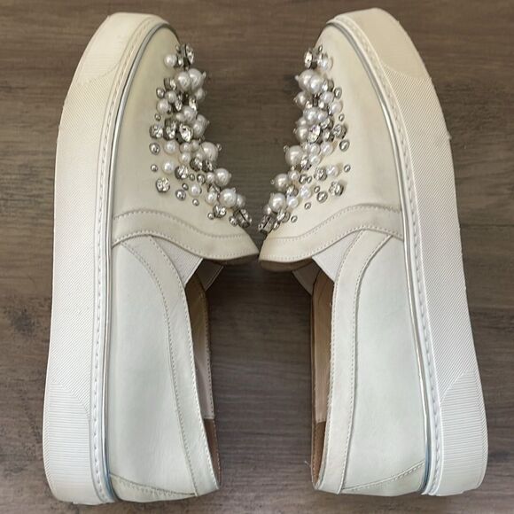 Stuart Weitzman Womens Pearl Crystal Slip-On Leather Platform Sneakers Sz 6.5 - Picture 10 of 11